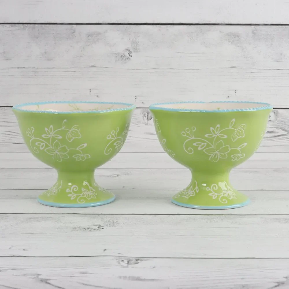 Floral Lace Lime Green Dessert Dish by Temp-Tations Set of Two